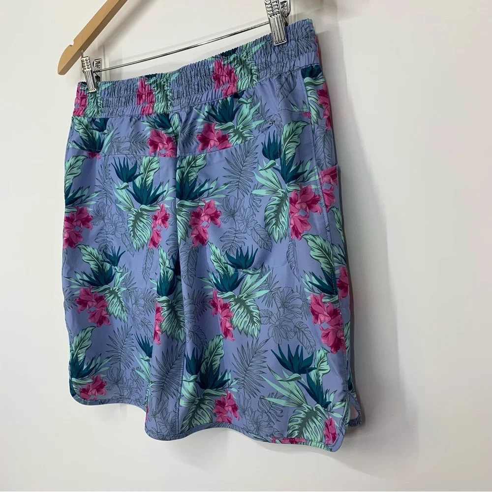 Duluth Trading Co Blue Green & Pink Tropical Palm Pull On Swim Skirt Cover Up